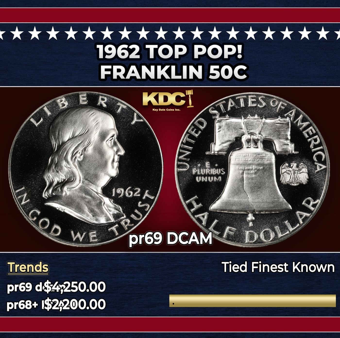 1962 Proof Franklin Half Dollar TOP POP! 50c pr69 DCAM SEGS