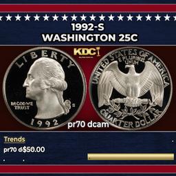 1992-s Proof Washington Quarter 25c pr70 dcam SEGS