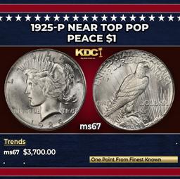 1925-p Peace Dollar Near Top Pop $1 ms67 SEGS