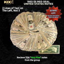 10x 1953 $5 Red Seal United States Note Grades VF