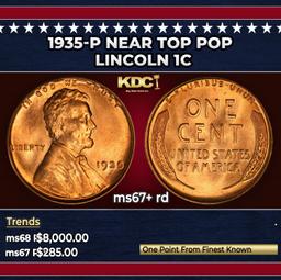 1935-p Lincoln Cent Near Top Pop 1c ms67+ rd SEGS