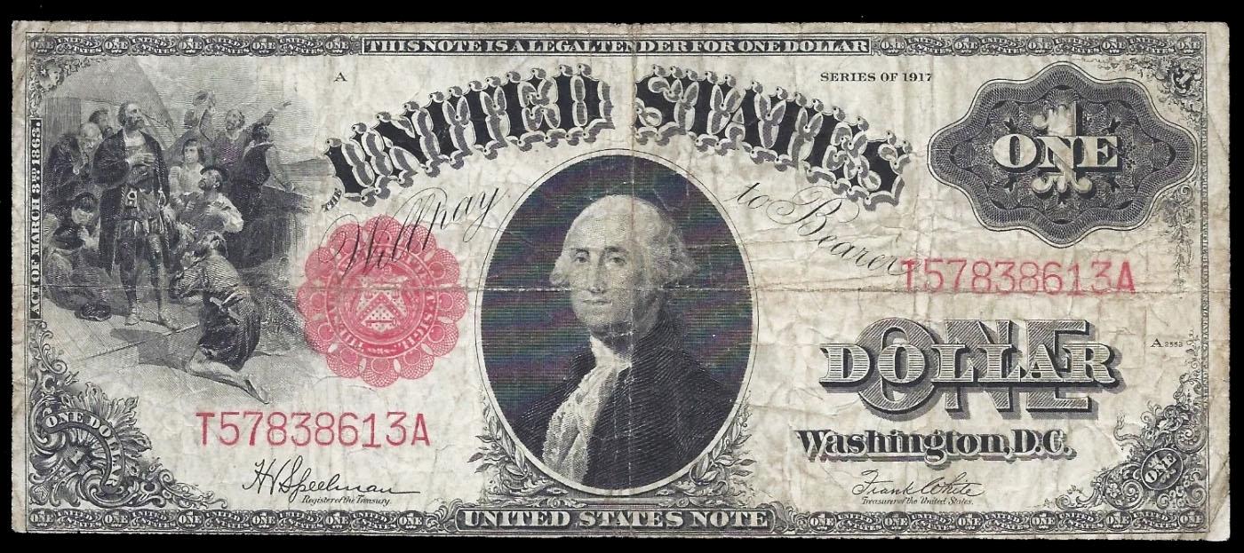 1917 $1 Large Size Legal Tender Note Grades vf+ Signatures Speelman/White