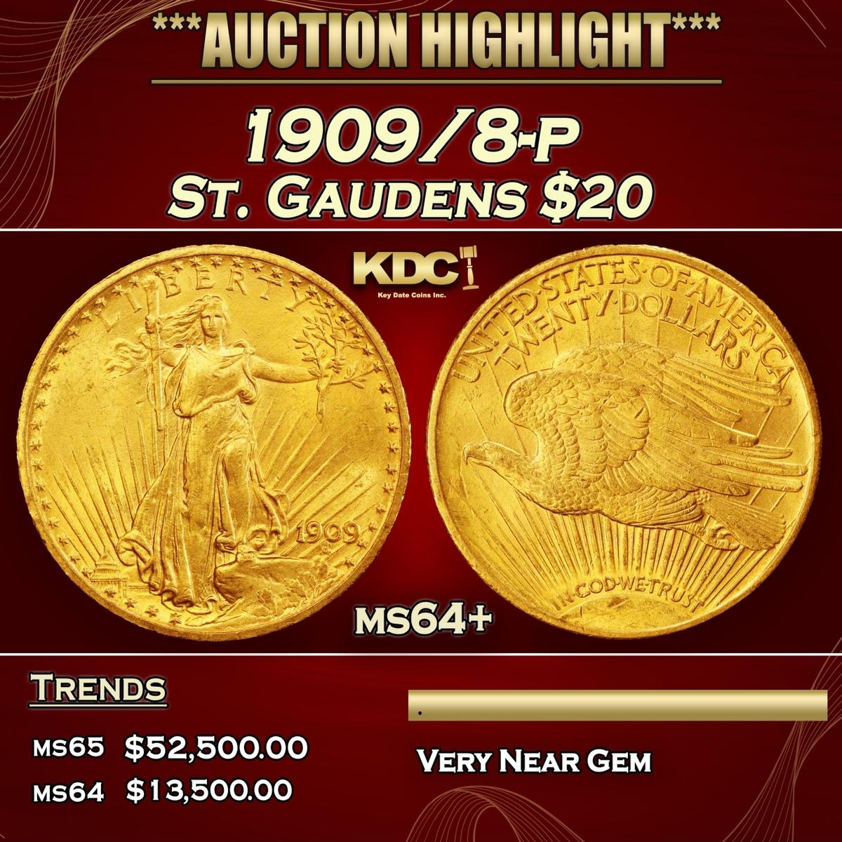 1909/8-p Gold St. Gaudens Double Eagle $20 ms64+ SEGS