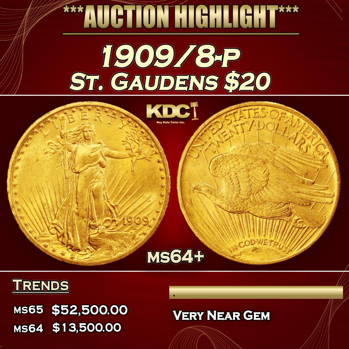 1909/8-p Gold St. Gaudens Double Eagle $20 ms64+ SEGS