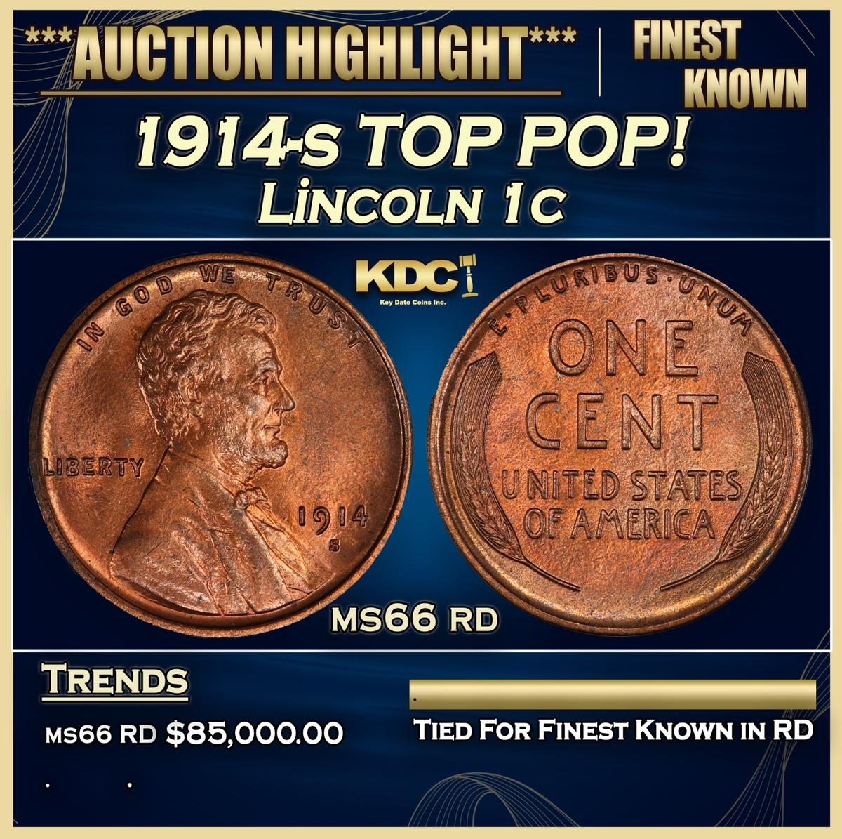1914-s Lincoln Cent 1c ms66 rd SEGS
