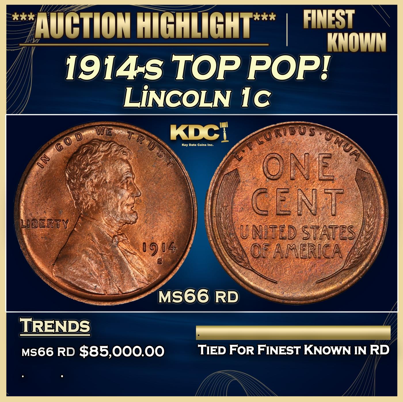 1914-s Lincoln Cent 1c ms66 rd SEGS