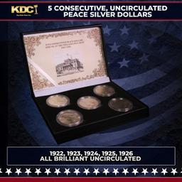 5x Coin Consecutive Peace Dollar Set 1922-1926-p ALL UNC, 5 Peace Dollars From Philly