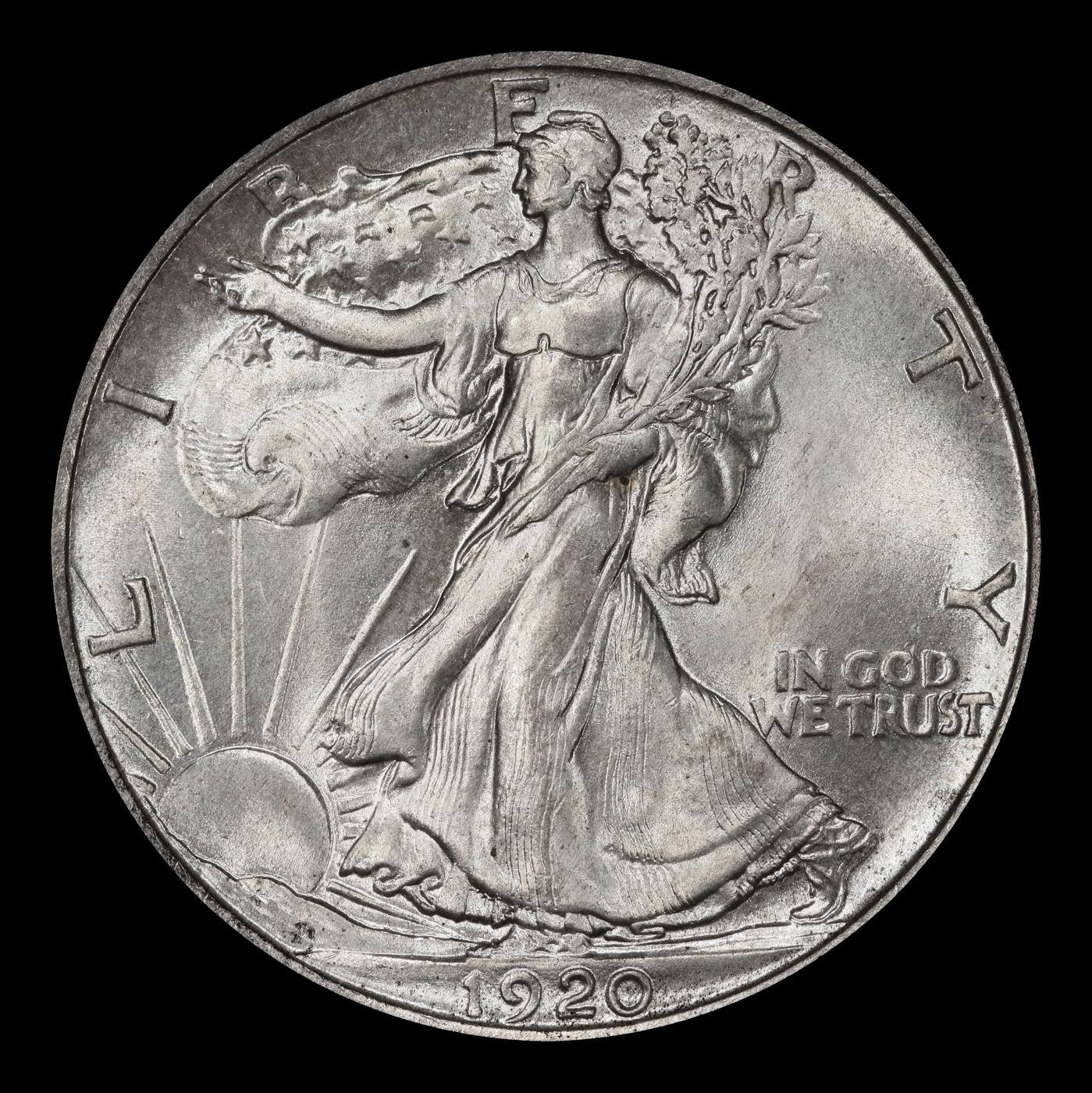 1920-p Walking Liberty Half Dollar Near Top Pop 50c ms66 SEGS