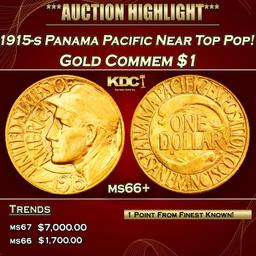 1915-s Panama Pacific Gold Commem Dollar Near Top Pop! 1 ms66+ SEGS