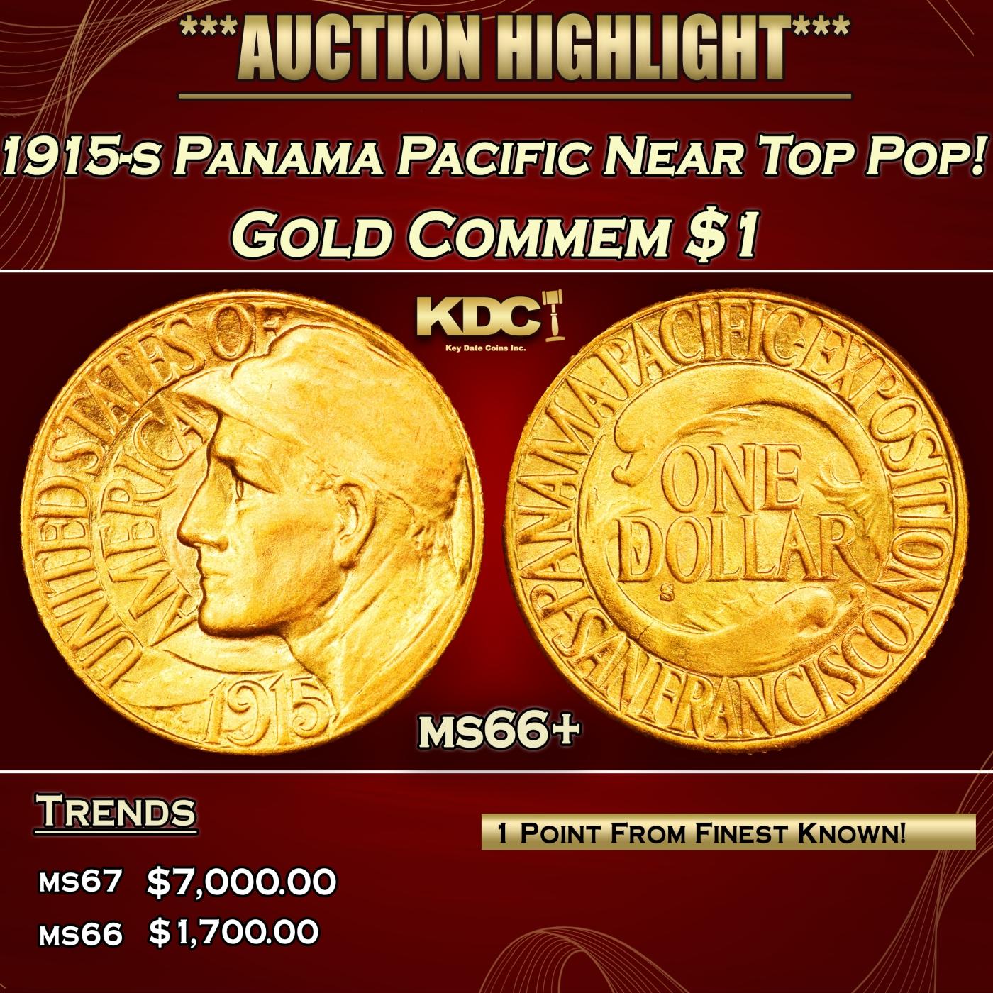 1915-s Panama Pacific Gold Commem Dollar Near Top Pop! 1 ms66+ SEGS
