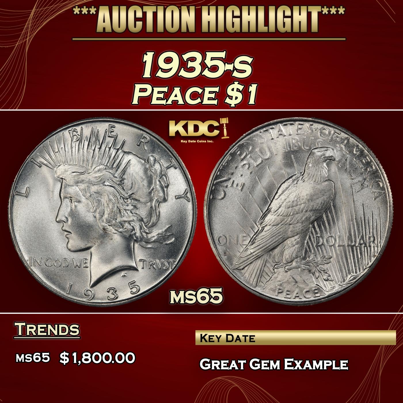 1935-s Peace Dollar $1 ms65 SEGS