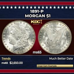 1891-p Morgan Dollar $1 Grades GEM Unc SEGS