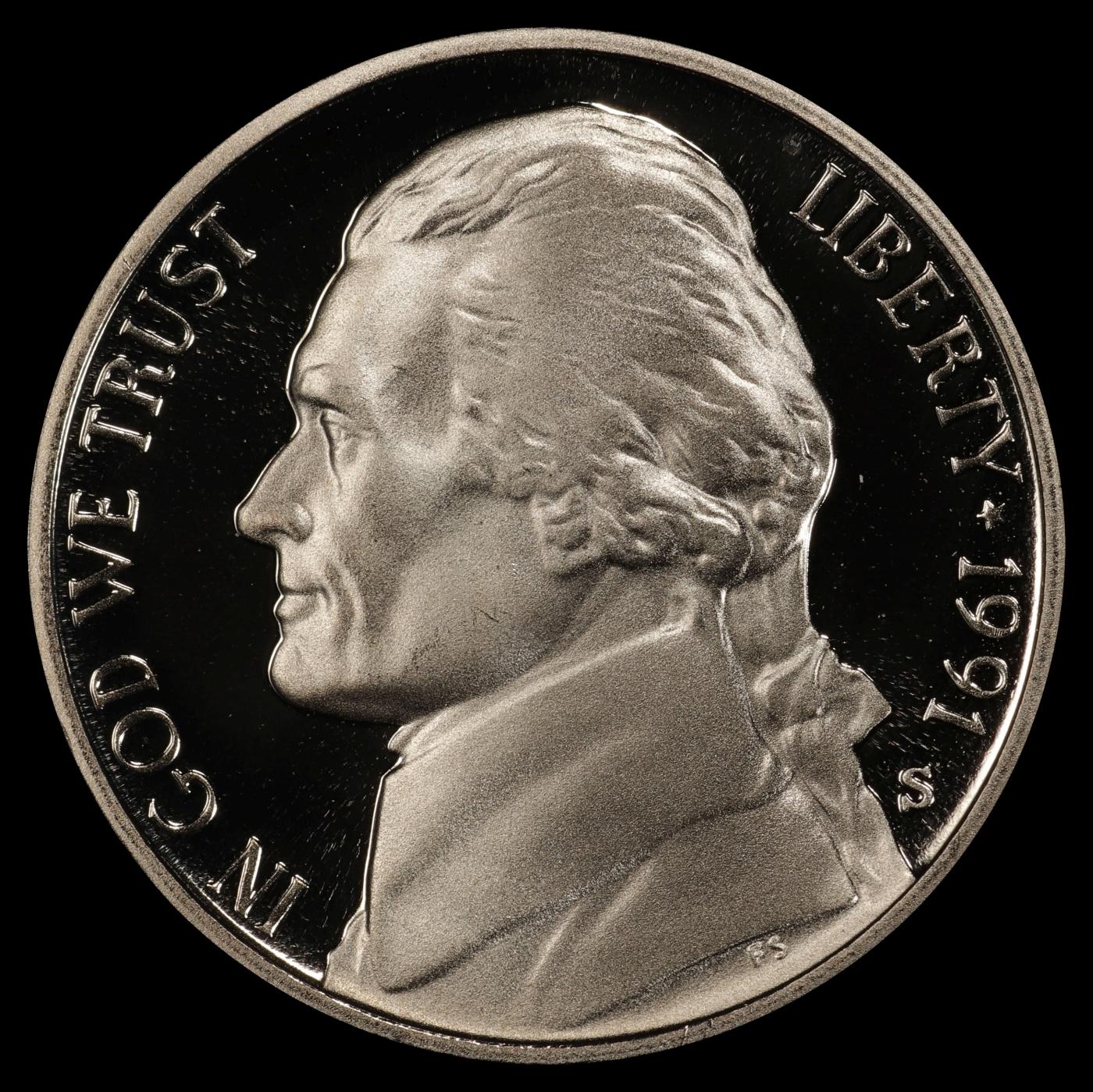 1991-s Proof Jefferson Nickel 5c pr70 dcam SEGS