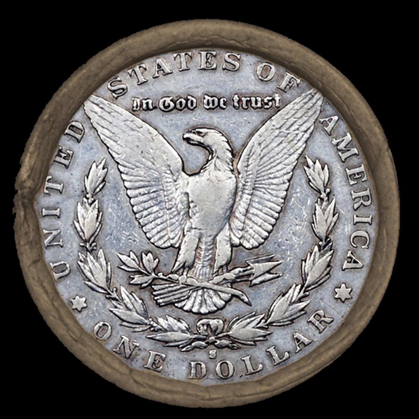 ON- 10 Coin Mixed Morgan/Peace SEARS Circ Dollar $1 Roll Morgan 'S' Rev/Peace 'P' Rev Ends