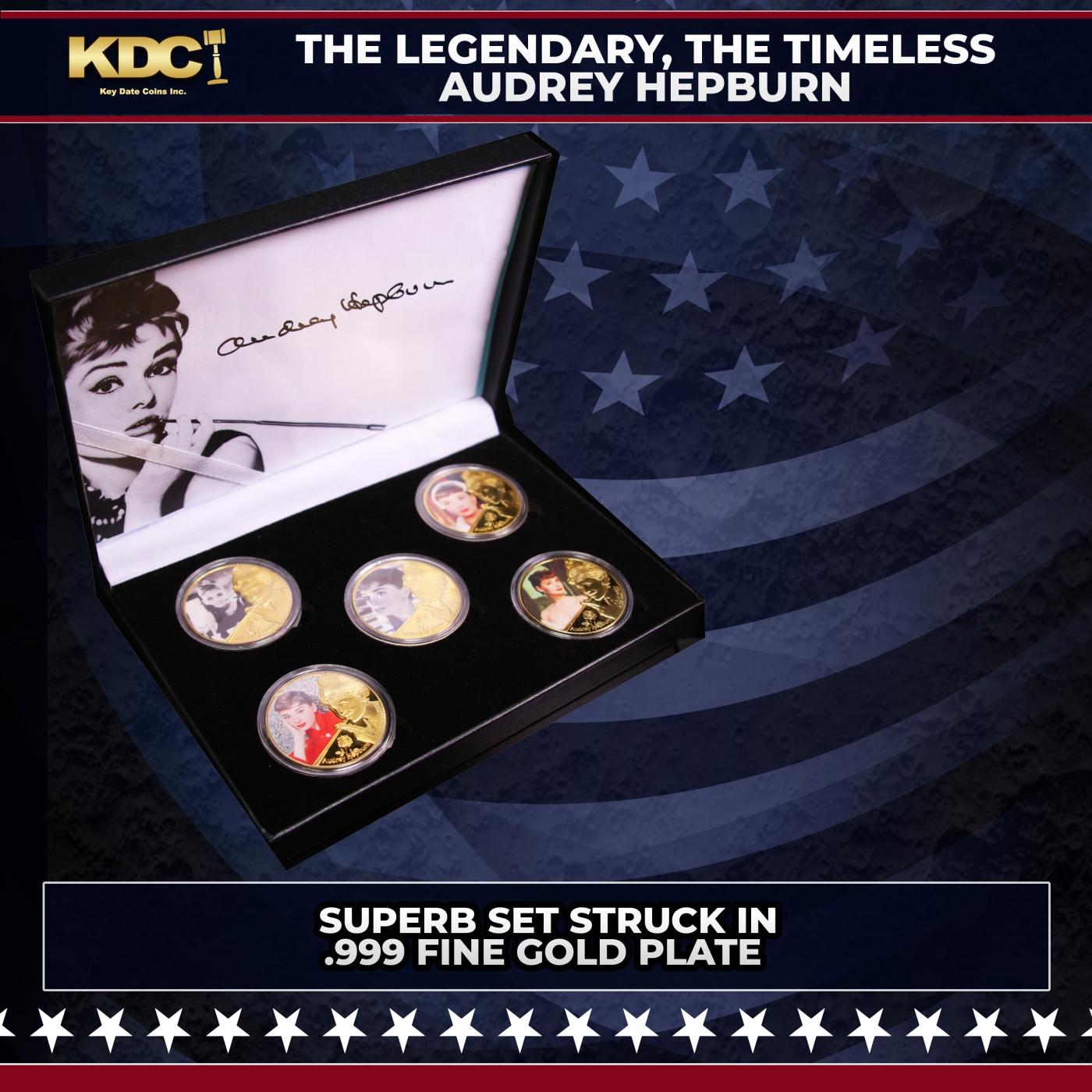 5 Coin Gold Plated the legendary, The timeless, Audrey Hepburn Set