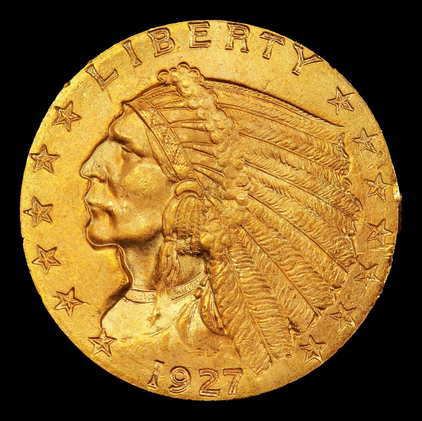 1927-p Gold Indian Quarter Eagle TOP POP! $2 1/2 ms66+ USCG