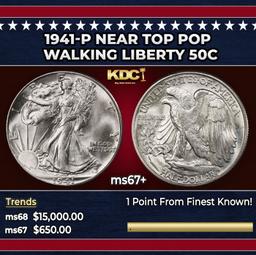 1941-p Walking Liberty Half Dollar Near Top Pop 50c ms67+ SEGS