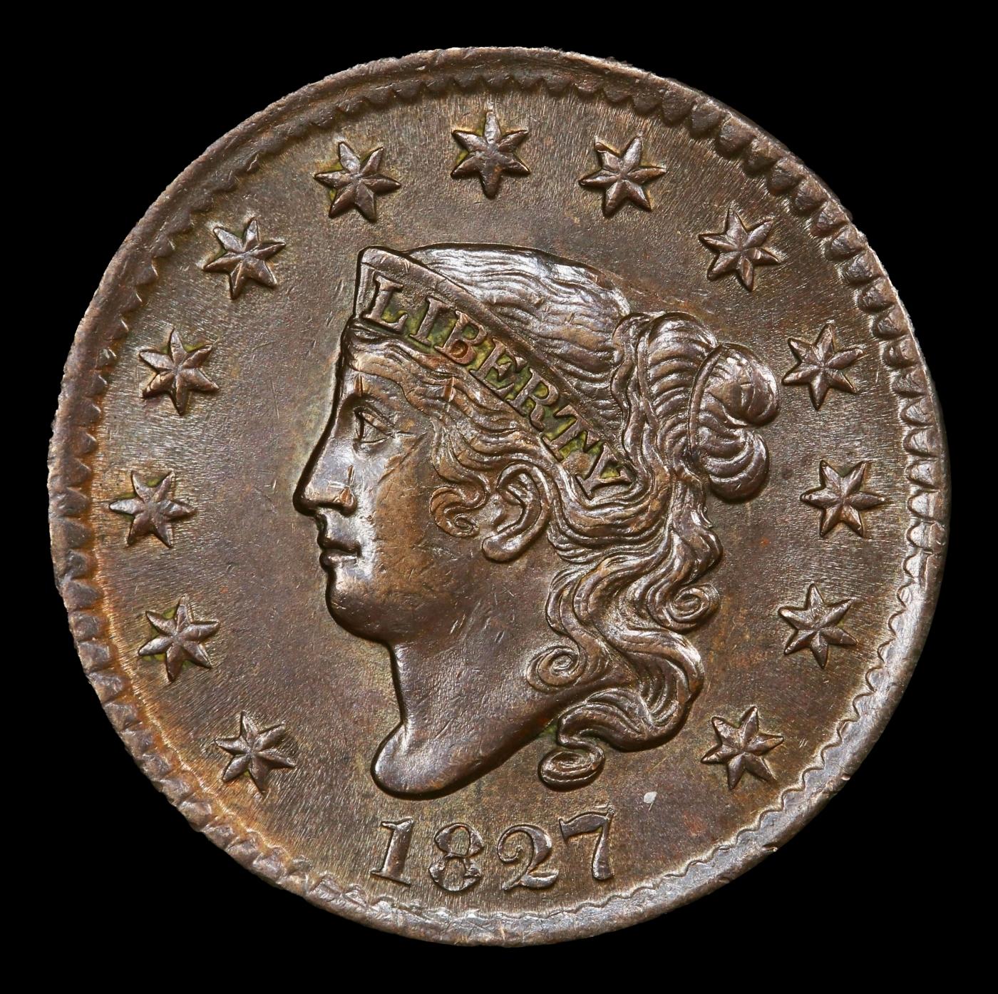 1827 Coronet Head Large Cent N-11 1c ms63 bn USCG
