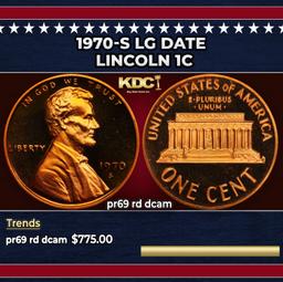 1970-s Lg Date Proof Lincoln Cent 1c pr69 rd dcam SEGS