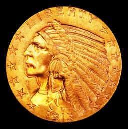 1913-s Gold Indian Half Eagle $5 Select+ Unc USCG