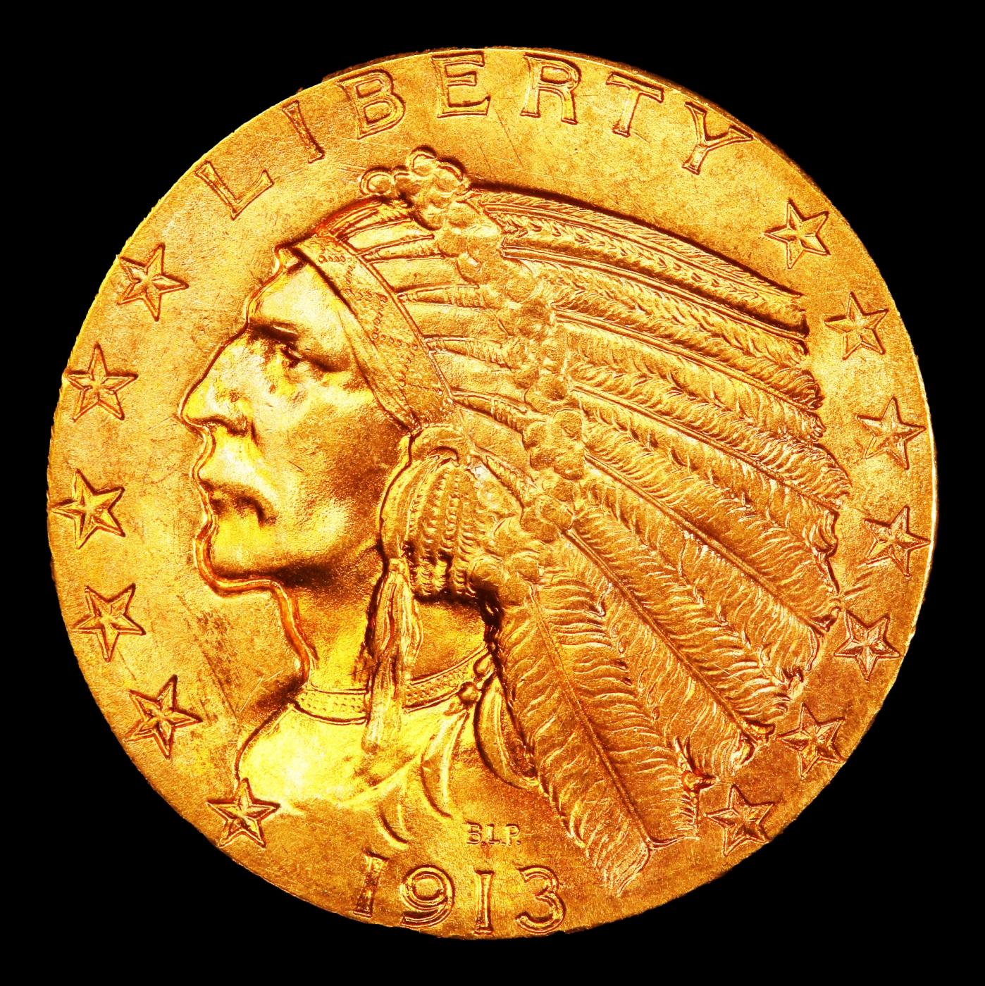 1913-s Gold Indian Half Eagle $5 Select+ Unc USCG