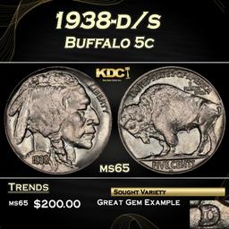 1938-d/s Buffalo Nickel 5c Grades ms65