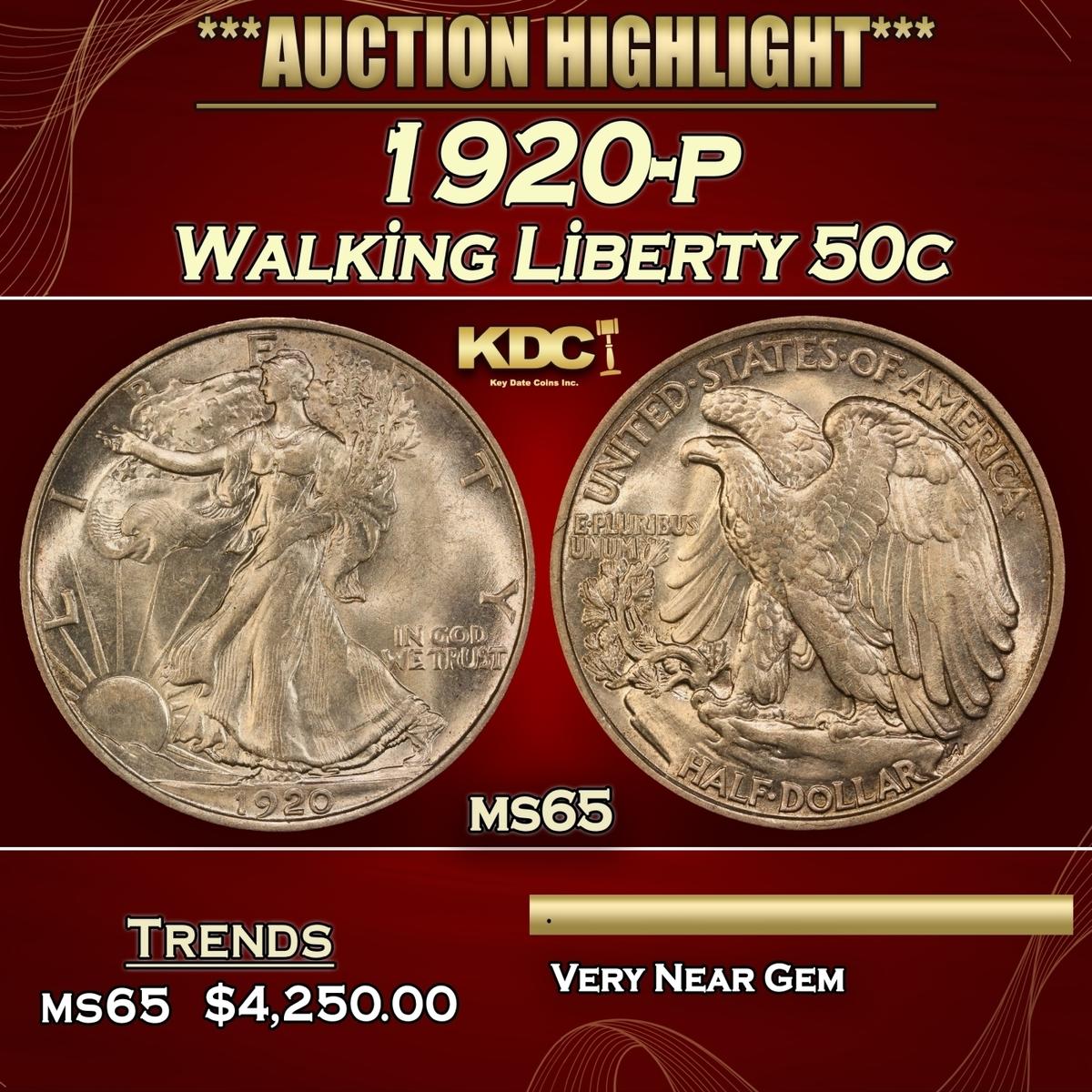 1920-p Walking Liberty Half Dollar 50c ms65 SEGS