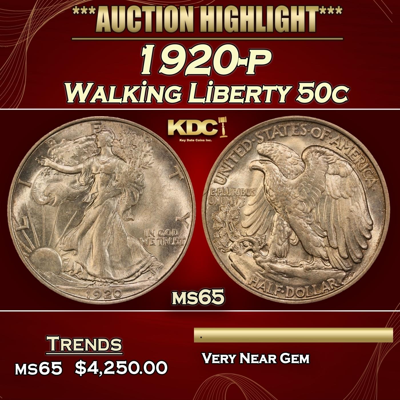 1920-p Walking Liberty Half Dollar 50c ms65 SEGS