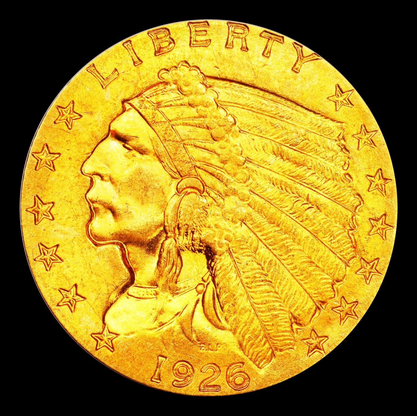 1926-p Gold Indian Quarter Eagle Near Top Pop! $2 1/2 ms65+ SEGS