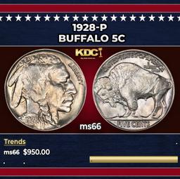 1928-p Buffalo Nickel 5c Grades GEM+ Unc