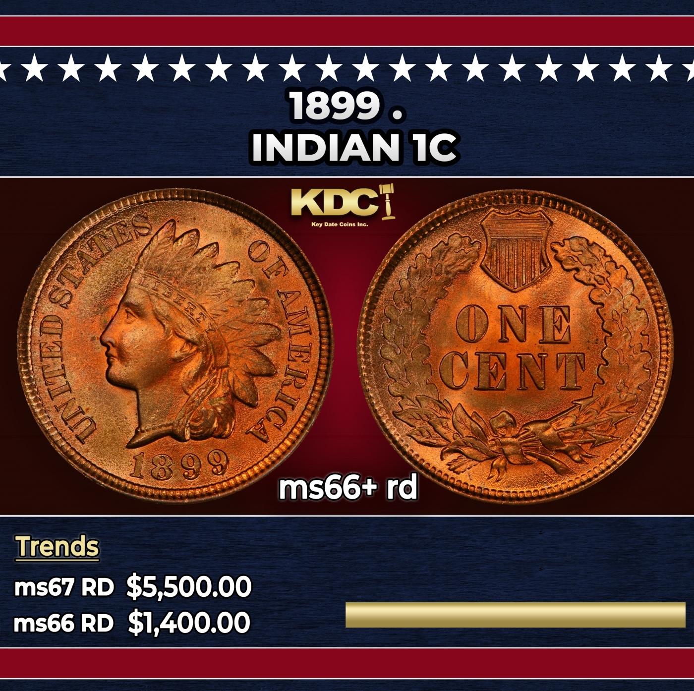 1899 Indian Cent . 1c ms66+ rd SEGS
