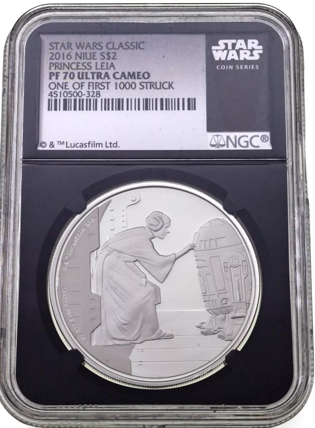 NGC NGC 2016 Star Wars Classic Princess Leia 1oz Silver $2 Australlian Tuvalu Proof pr70 dcam NGC Ot