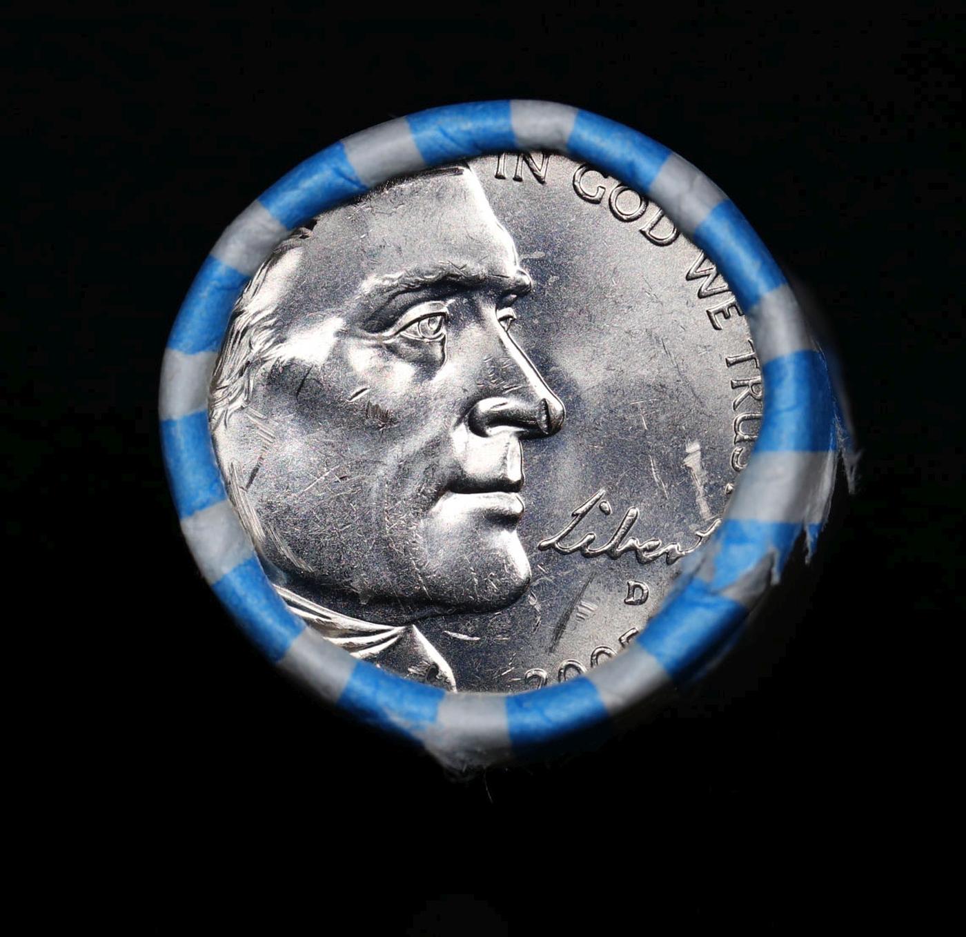 BU Shotgun Jefferson 5c roll, 2005-d Bison 40 pcs Bank $2 Nickel Wrapper