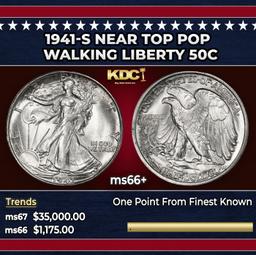 1941-s Walking Liberty Half Dollar Near Top Pop 50c ms66+ SEGS