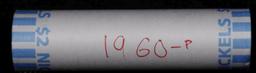BU Shotgun Jefferson 5c roll, 1960-p 40 pcs Bank $2 Nickel Wrapper