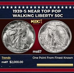1939-s Walking Liberty Half Dollar Near Top Pop 50c ms67 SEGS