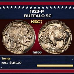 1923-p Buffalo Nickel 5c ms66 SEGS
