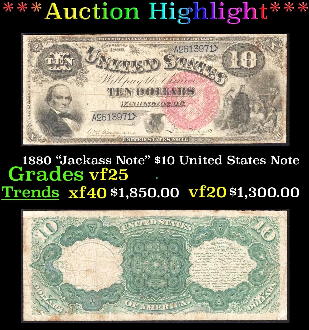 1880 $10 United States Note "Jackass Note" Grades vf+