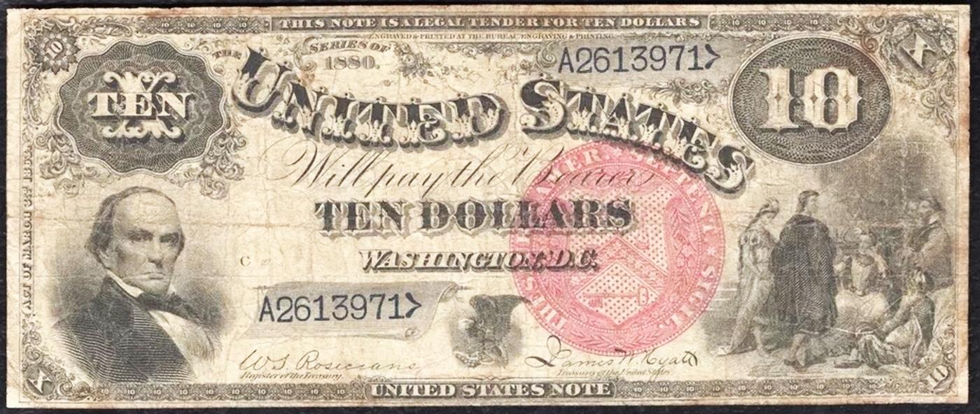 1880 $10 United States Note "Jackass Note" Grades vf+