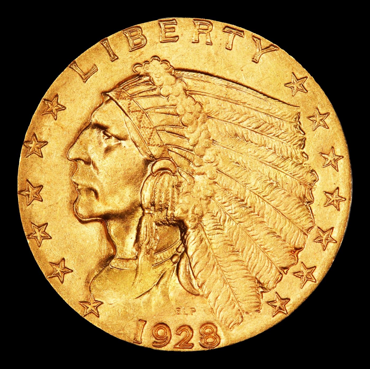 1928-p Gold Indian Quarter Eagle TOP POP! $2 1/2 ms66+ USCG