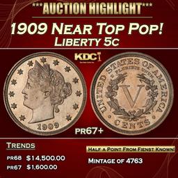 1909 Proof Liberty Nickel Near Top Pop! 5c pr67+ SEGS