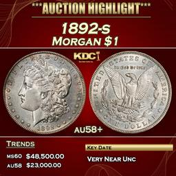 1892-s Morgan Dollar $1 au58+ SEGS