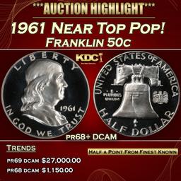 1961 Proof Franklin Half Dollar Near Top Pop! 50c pr68+ DCAM SEGS