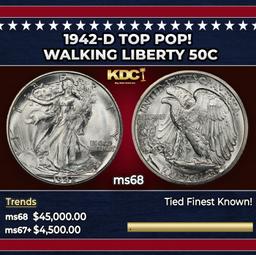 1942-d Walking Liberty Half Dollar TOP POP! 50c ms68 SEGS