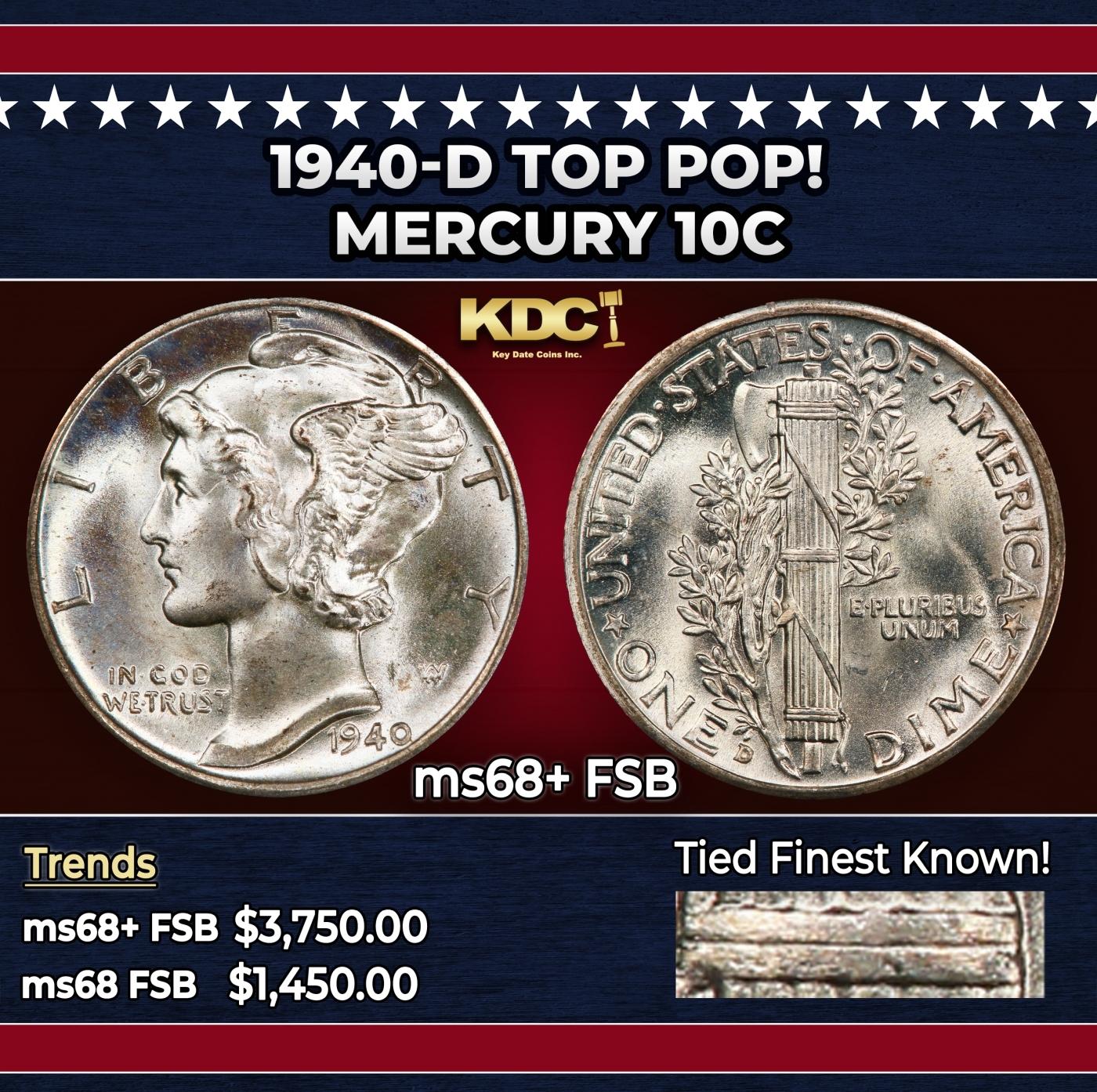 1940-d Mercury Dime TOP POP! 10c ms68+ FSB SEGS