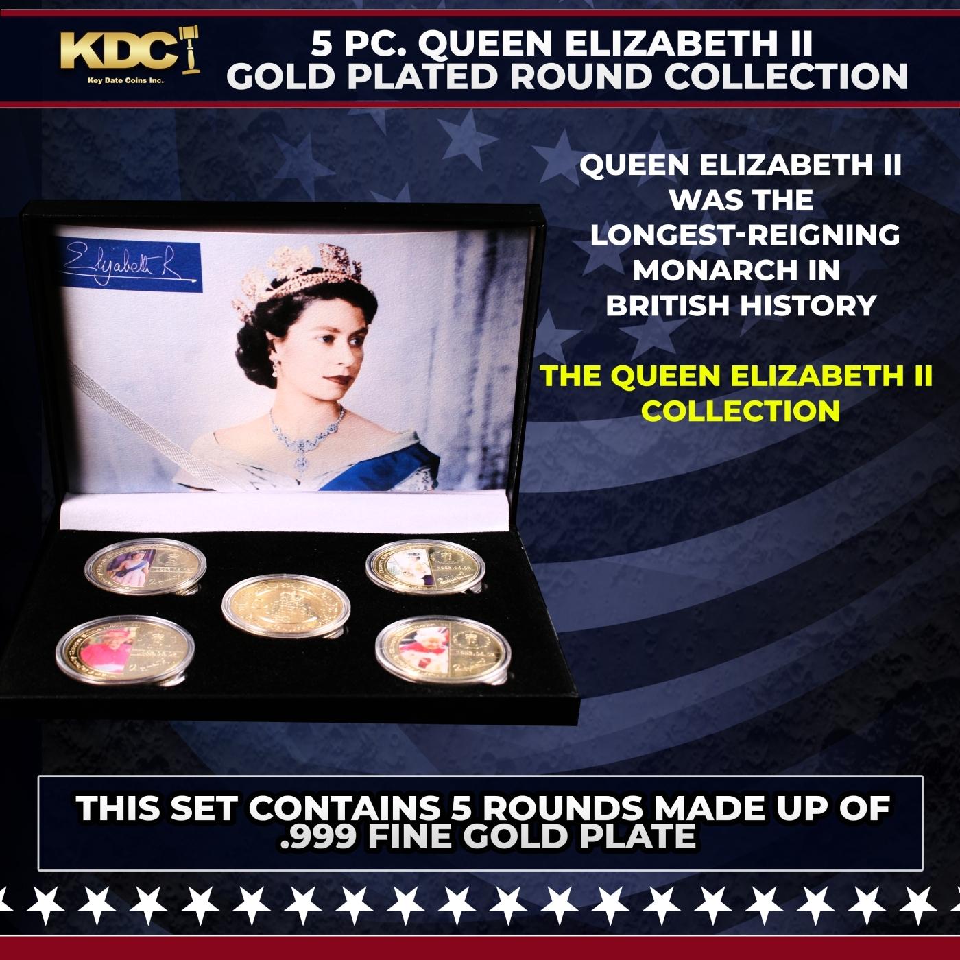 5 Coin Queen Elizabeth II Gold Plated Round Collection A