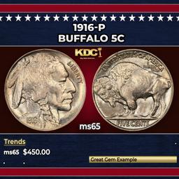 1916-p Buffalo Nickel 5c Grades ms65