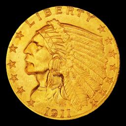 1911-p Gold Indian Quarter Eagle Near Top Pop! $2 1/2 ms65+ SEGS