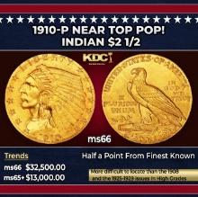 1910-p Gold Indian Quarter Eagle Near Top Pop! $2 1/2 ms66 USCG