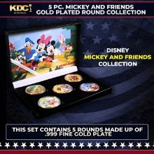 5 Coin Disney Mickey and Friends Gold Plated Round Collection B